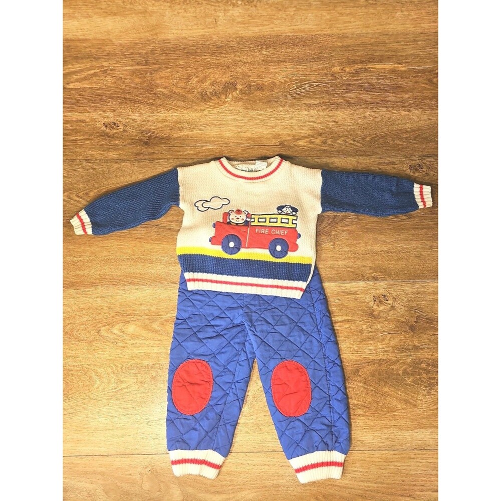 Vtg 80s Brittany Lane Train Knit Sweater & Pant Set Retro Acrylic Infant 24M